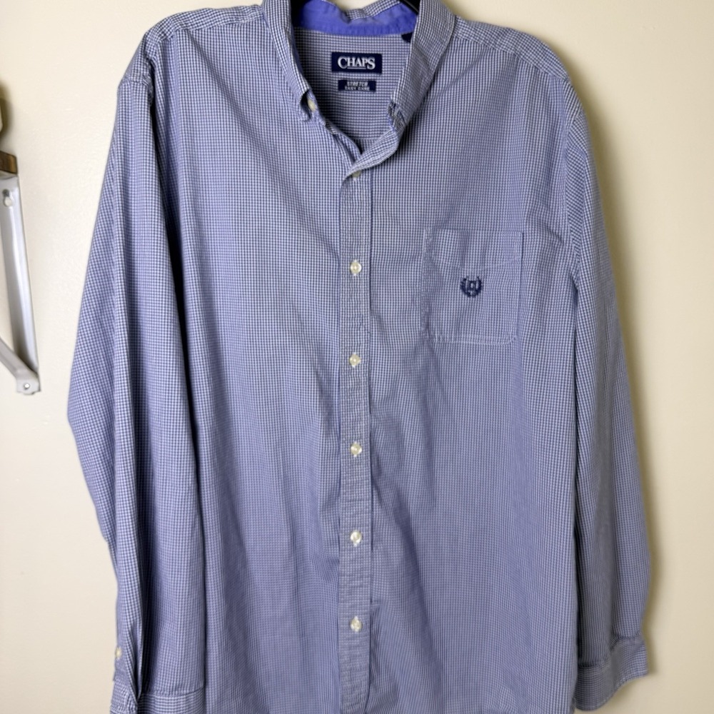 CHAPS Blue Plaid Button-Up Shirt Long Sleeve Collared Men Size XXL